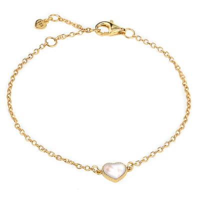 China 925 Sterling Silver Jewelry Gold Plated Pearl Bracelet Women's Romantic Silver Heart Bracelet Shell Mother Love Heart Bracelets for sale