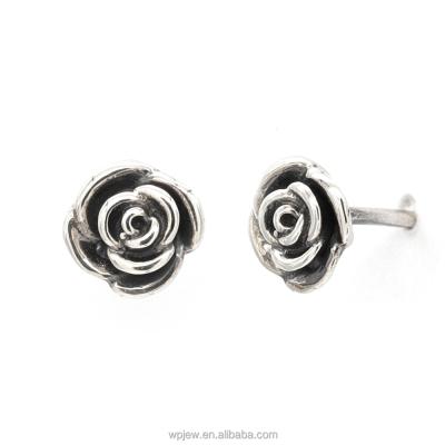 China Fashion 925 Sterling Silver Polished Black Rose Flower Oxidized Romantic Pierced Stud Earrings Jewelry For Women for sale