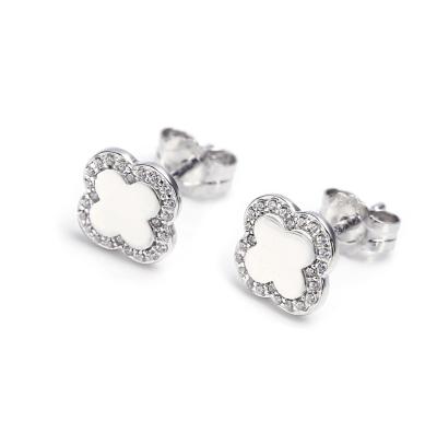 China 925 Sterling Silver Jewelry Cubic Zirconia Four Clover Leaf Stud Earrings Cute Gold Plated Earrings Women Jewelry for sale