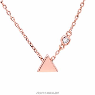 China 925 Sterling Silver Triangle Pyramid with Crystal Polished Fashion Pendant Necklace jewelry for girls jewelry triangle necklace for sale