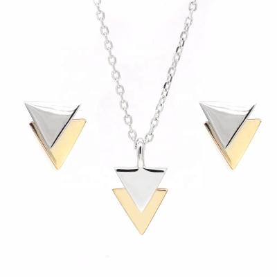 China TRENDY 925 Sterling Silver Rhodium and Gold Plated Simple Fashion Triangle Necklace and Stud Earrings Pendant Jewelry Set for sale