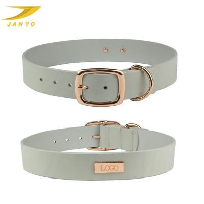 China OEM Sustainable Luxury Rose Gold Buckle Leather Dog Collar With ID Plate for sale