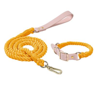 China Customized Dog Training Vegan Cotton Design Multicolor Thoughtful Multicolor Pull Rope Heavy Dog Collar With Leash for sale