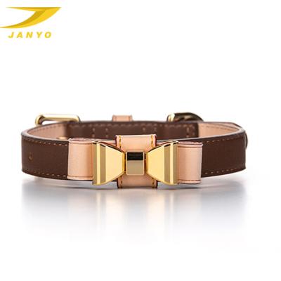 China Moq Viable High Quality Adjustable Nice Luxury Small Pet Products Pet Bow Tie Leather Dog Collar for sale