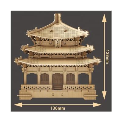 China Non-toxic / 3D Finely Designed Construction Architecture 3D Wood Carving Miniature Wooden Puzzle for sale