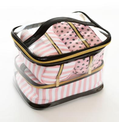 China Lady Plastic Zipper Lock Cosmetic Bag Set For Travel PVC Clear Make Up Bag Set for sale