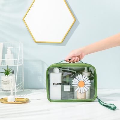 China 2021 NATIONAL Hot Seller Transparent Waterproof PVC Travel Toiletry Bags Daisy Pattern Makeup Case Cosmetic Bag for Women and Girl for sale