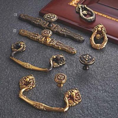 China Antique Modern Solid Brass One Set Classic Drawer Ring Pull Handle Knob for sale