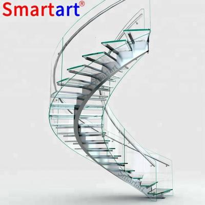 China modern round glass staircase/modern curved stainless steel staircase for sale