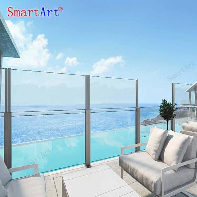 China Smartart Railing Balustrade Modern Barrier Windshield Anorak Vertical Glass Railing For Deck Restaurants Hotels Cafes for sale