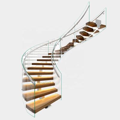 China Modern Smartart 2022 Wooden Staircase Steps Home Walnut Flooring Floating Wooden Stairs for sale