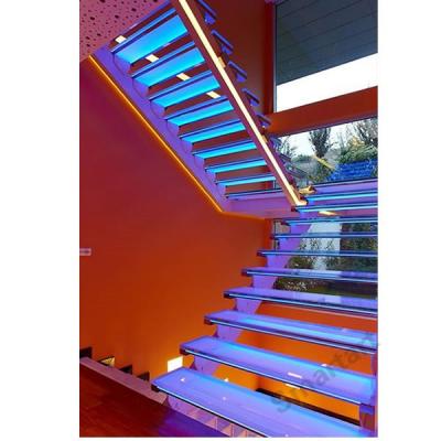 China Modern Smartart 2022 Newly Double Stringer Stairs With Glass Steps for sale