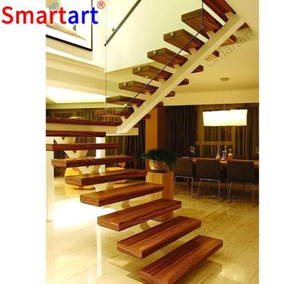 China Modern Smartart 2022 wood tread stair manufacturers/stainless steel smooth/indoor wood stairs for sale