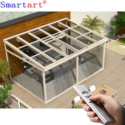 China Smartart 2022 Contemporary High Quality Slanted Roof Aluminum Alloy Outdoor Cheap Sunroom Sets Glass Garden House Gardenhouse Used for sale