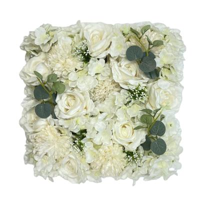 China Mini Floral Wall Wedding Stage Backdrop Decoration Artificial Silk White Roses Hydrangea Flower Eco-friendly Wall Panel for sale