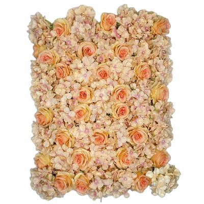 China High Quality Luxury Eco-friendly China 3d Flower Silk Orange Wall Rose Wedding Backdrop Decoration Panels for sale