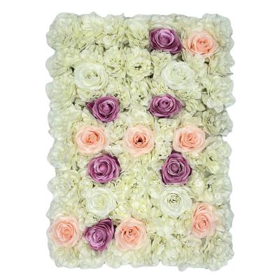 China Customized 3d Eco-friendly Wrap White Rose Artificial Flower Wall Backdrop Panel Wedding Decoration Artificial Silk Purple Rose for sale