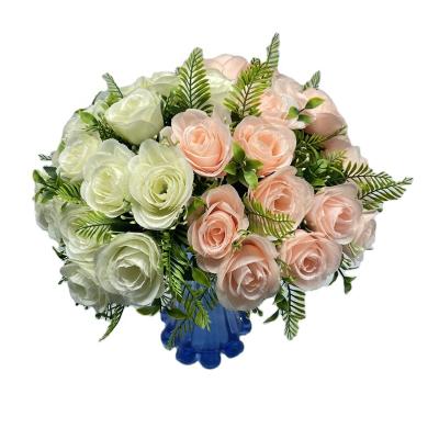 China 2021 Eco-friendly Wholesale Rose Flower Bunches Champagne Rose Flower Bouquet Artificial Rose for sale