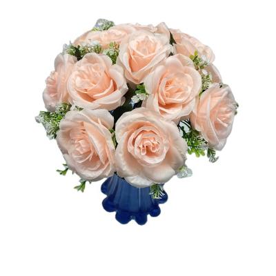 China Eco-friendly Rose Girly Rose Bouquet Wedding Decoration Artificial Flower Clusters for sale