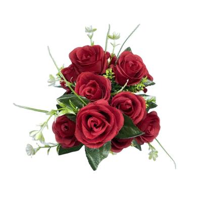 China 2021 Supplier Eco-friendly Golden Rose Flower Bunch Wedding Artificial Red Bouquet Artificial Flowers Supplier for sale