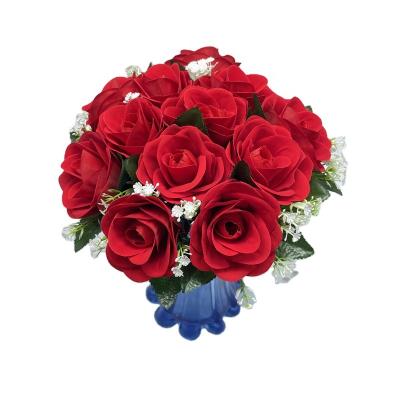 China Eco-friendly Hot French Velvet Rose Manufacturers Artificial Flowers Sale Artificial Flower Red Passion 12 Heads Bunches for sale