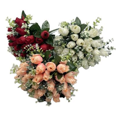 China Red Pink White Rose Flower Bunch Artificial Christmas Flowers Bouquet Home Eco-friendly Decoration 24 Heads for sale