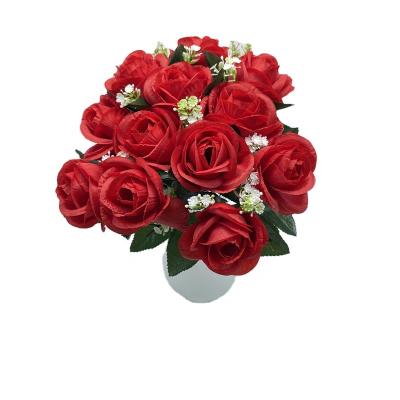 China 12 Head Eco-friendly Lovers Rose Flower Bunches Artificial Rose Flower Decoration Red Rosebud Bouquet for sale