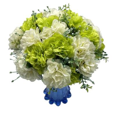 China Eco-friendly Quality Empty Blue Green White Heads 24 Little Peony Flower Group Peonies Artificial Flower Bouquet for sale