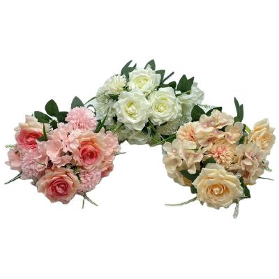 China Eco-friendly Multicolor Flower Rose Flower Bunch Wedding Decoration Artificial Flower Bouquet Boho Group for sale