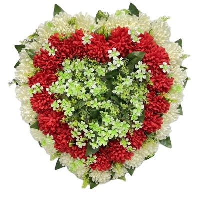 China Eco-friendly Wholesale Products TX0003-2 Red And White Chrysanthemum Heart Shape Artificial Flower Garlands For Burial for sale