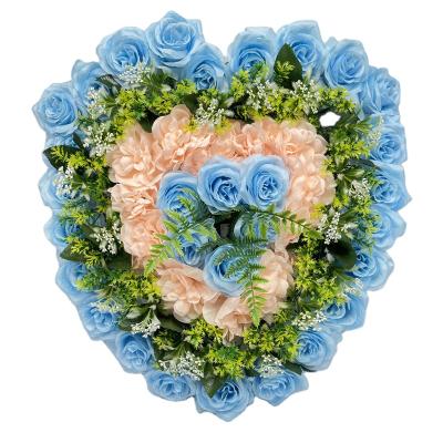 China TX0001-4 Eco-Friendly Wedding Arrangement Garland Supplies Wholesale Blue Rose Heart Shape Big Artificial Flowers Braid for sale