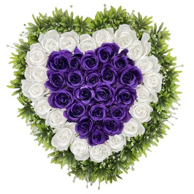 China TX0001-3 Wholesale Eco-Friendly Purple And White Rose Combination Heart Shaped Flower Funeral Wreath for sale