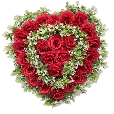 China TX0001-2 Fashion Romantic Red Rose Flower Heart Garland Wedding Car Decorations Artificial Eco-friendly Large for sale