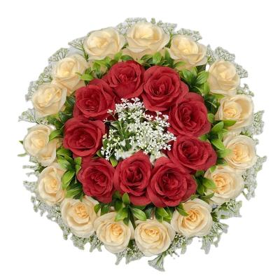 China YP0014 Champagne Rose Wedding Decorations Medium Red Disc Around Rose Flower Wreath Eco-friendly Wedding Car Decoration for sale