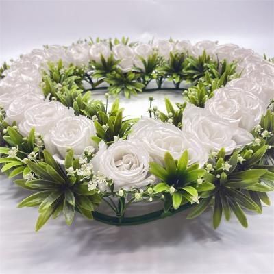 China TX0012 Eco-friendly Factory Direct Supply White Heart Empty Pe Rose Artificial Flowers Wreath Wedding for sale