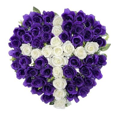 China TX0010 Large Heart Shape Purple And White Eco - Friendly Rose Cross Artificial Flowers Wreaths For Funeral Decoration for sale