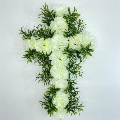 China 2022 Factory Sale SZJ0001 Cheap Decorative White Funeral Cross Coffin Artificial Cemetery Flower Artificial Flower for sale