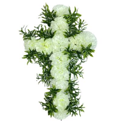 China SJZ0002 Artificial Graveyard Sympathy Flowers Eco-friendly Decorative Floral Cross Burial Coffin Small For Funeral Wreaths for sale