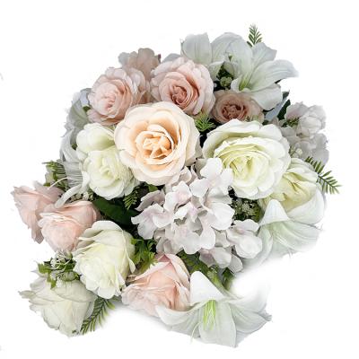 China BS0040 Wholesale Eco-Friendly Rose Hydrangea Lily Combination Bridal Holding Wedding Artificial Flower Groups for sale