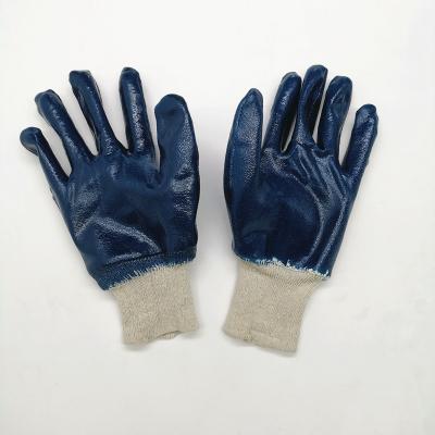 China Comfortable And Flexible Knitted Nylon Coated Blue Nitrile Gloves / Working Nitrile Gloves for sale