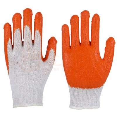 China Comfortable And Flexible Cheap Cotton Knitted Palm Orange Rubber Latex Coated Working Hand Gloves Malaysia for sale