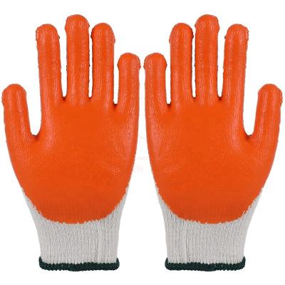 China Hot Sale Comfortable And Flexible Cotton Twine Knit Protection Safety Latex Orange Rubber Dipped Working Gloves for sale