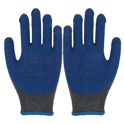 China Hot Selling South America Comfortable And Flexible Cotton Yarn Blue Latex Coated Gloves With Crinkle Palm for sale