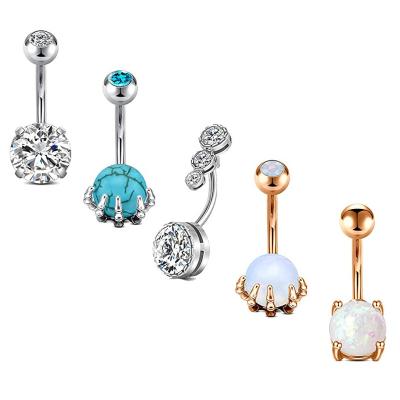 China Free Allergy Free Shipping 5 Kinds Of Opal Zircon Belly Ring Jewelry 316L Stainless Steel Belly Rings For Women Wholesale Item for sale