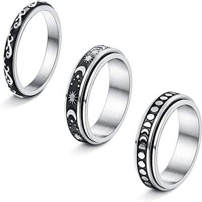 China Not Fading Vintage Couples Matching Stirring Person Ring Stainless Steel Jewelry Sets Worry Ringspinner for sale