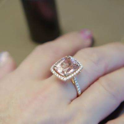 China 18K Ring Gemstone Ring Fashion Style Unique Design Customized Fine Jewelry TRENDY Rose Gold Morganite Diamond for sale