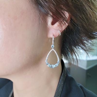 China TRENDY earrings shape high quality 18K white gold blue topaz diamond gemstones design jewelry earrings colorstones wholesale for sale