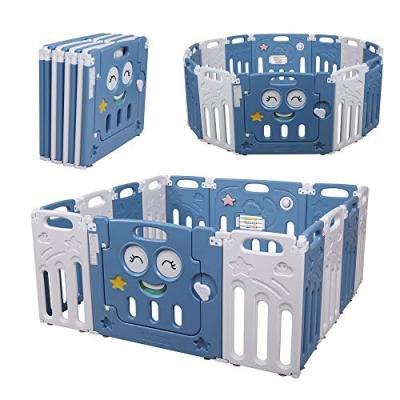 China Foldable and Adjutable ABST 14 Panels Blue White Kids Play Yard Kids Fence Baby Activity Center Foldable No Assembly Required Safety Baby Playpen for sale