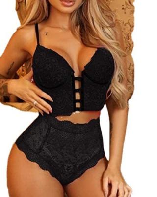 China 65% Polyester XuanLing Dropshipping Sexy Lace Lingerie For Women Two Piece Bra And Panties Sets High Waist Underwear Nightwear for sale