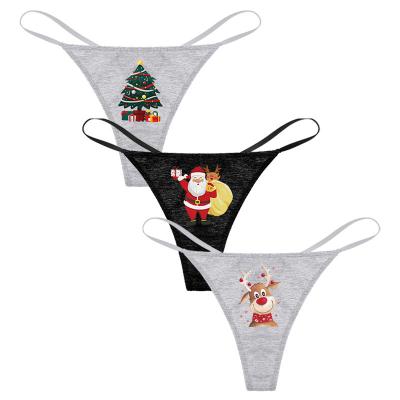 China XuanLing Breathable Christmas Tree Elk Printed Thong Seamless Breathable Cartoon T Pants For Women Cotton Underwear for sale